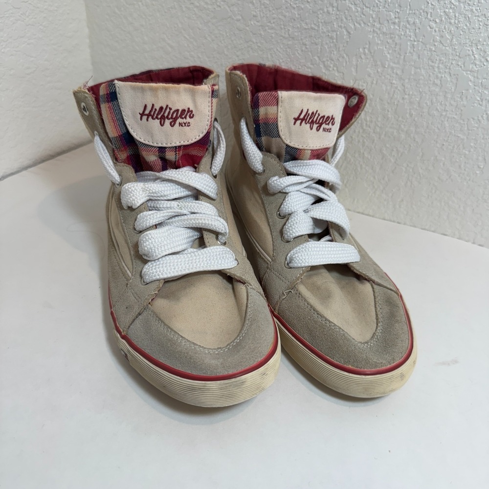 Tommy Hilfiger Womens Chaser High Top Plaid Sneaker Shoes Suede Canvas 9.5